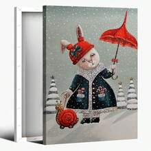 1pc, 2D Flat Printing, Rabbit In Winter Coat With Red Umbrella And Snail In Snow, Canvas Wall Art For Living Room Wall Decor For Bedroom Bathroom Framed Wall Poster Art Prints Ready To Hang Pictures Home Decorations - Nhiều màu - Xem 2
