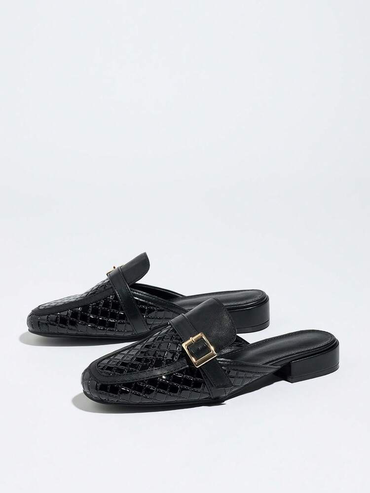 Women's Fashionable Low Heel Black Mule Shoes, Comfortable Closed Toe Outdoor Slip-On Round Toe Flat Sandals - Black - View 6