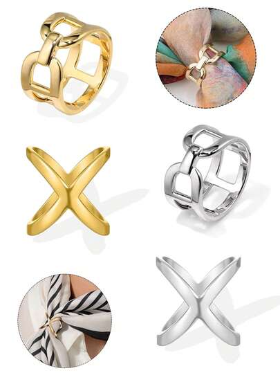 女士丝巾夹扣两件套 - 低过敏合金丝巾扣，法式披肩扣，可固定丝巾，用于衬衫领巾装饰 - 金银色