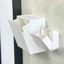 1 pièce Boîte de rangement murale inclinée, fabriquée en matériau ABS imperméable, anti-poussière et résistant aux taches pour la salle de bain, le rangement des tampons de maquillage et hygiéniques, le distributeur de papier-mouchoir, sans perçage requis pour le collecteur de déchets d'angle ou latéral - Multicolore - Voir 1