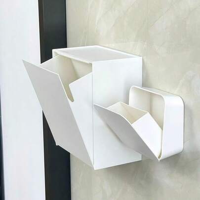 1pc Slanted Wall-Mounted Storage Box, Made Of Waterproof, Dustproof And Stain-Resistant ABS Material For Bathroom, Makeup Pad And Sanitary Pad Storage, Tissue Paper Dispenser, No Drilling Required For Corner Or Side Trash Collector