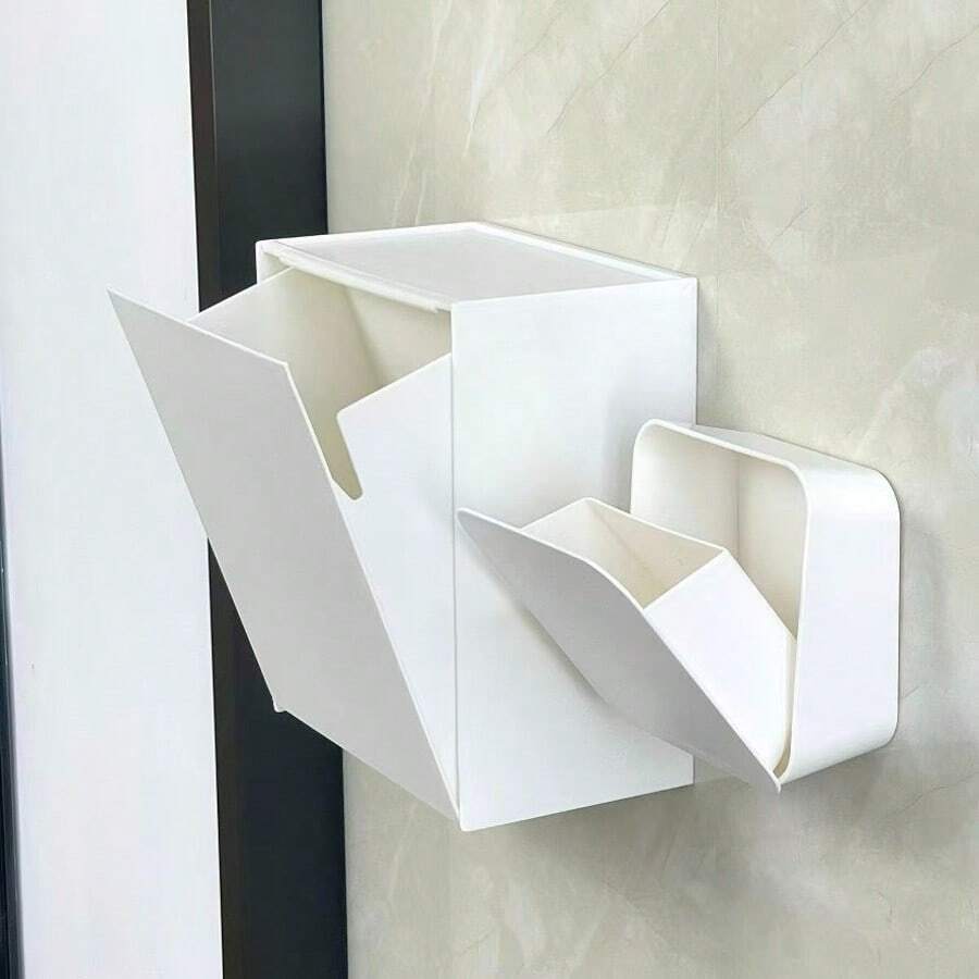 1 pièce Boîte de rangement murale inclinée, fabriquée en matériau ABS imperméable, anti-poussière et résistant aux taches pour la salle de bain, le rangement des tampons de maquillage et hygiéniques, le distributeur de papier-mouchoir, sans perçage requis pour le collecteur de déchets d'angle ou latéral - Multicolore - Voir 1