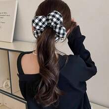 1pc French Vintage Black-White Gingham Floral Scrunchie, Korean-Style Daily Versatile Hair Accessory, Cute Age-Reducing Hair Tie For Commute & Casual Looks, Secure Hold Fashion Hair Ornament, Ideal Gift For Women/Girlfriend/Bestie On  US - 黑與白 - 查看 14