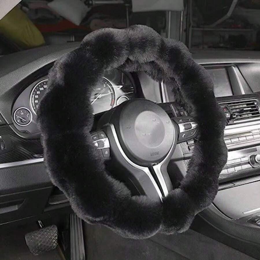 Soft Fluffy Bubble Steering Wheel Cover Warm Comfortable No Inner Ring Car Steering Wheel Protector Winter Driving Essential Accessories 1pcs - 黑色 - 查看 1