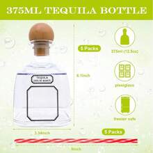 1PCS Mini Tequila Bottle, 12.68 Oz / 375ML With Stopper And Straw, Reusable Transparent Plastic Wine Cup, Cocktail Glass, Suitable For Home Bar, Parties, Camping, And Outdoor Use, Tequila Bottle - Trong sáng - Xem 5