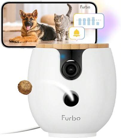 Furbo 360 °   [Nuevo] Cámara p/Mascotas 2K QHD – Desbloquea Funciones Inteligentes con Plan de Pago: Alertas de , Dispensador Rotatorio. (Suscripción Requerida,ínimo 3 Meses) LLSS