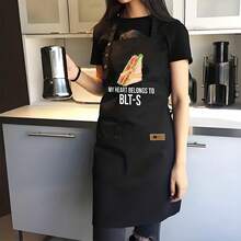 1 Piece Of Fun Kitchen Apron - High-Quality Cooking Apron With Sandwich Pattern - "My Heart Belongs To BLTS" Text - Durable Polyester Apron, Suitable For Home Chefs, Cooking, Cleaning, Birthday Gift - Easy-To-Clean Black Apron, A Must-Have For Food Enthusiasts, Fun Design, High-Quality Fabric, Apparel For Food Lovers - AZX0001 - View 9