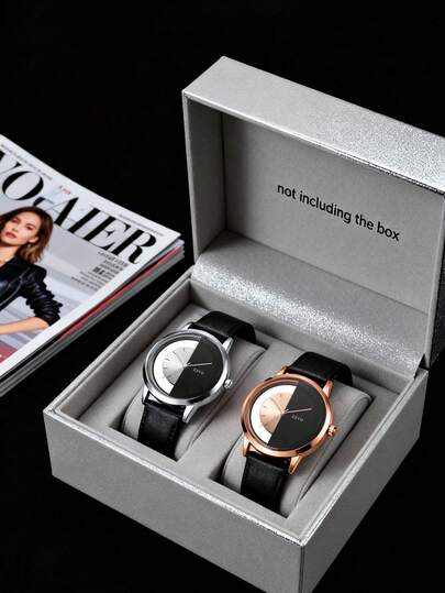2pcs Designer Couple Watches, Black & White Dial, Minimalist Black Leather Strap - Suitable For Daily Wear, Gifts, Anniversary Or Halloween (No Gift Box)