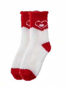 5双红白相间毛绒袜，情人节礼物，女士毛绒袜，闺蜜节礼物 - 彩色 - 查看 10