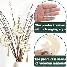 1pc Carved Wooden Star & Moon Wall Hanging Plaque (17cm*15.5cm) | Slow Rebound Tassel Design | Holiday Decor | Bedroom/Living Room Wall Decor - Multicolor - View 5