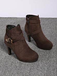 欧美新款秋冬细跟踝靴，侧拉链高跟短靴，时尚靴子，女士短靴，欧美细跟高跟鞋，冬季新款性感圆头靴，简约高跟女靴