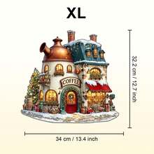 1件圣诞咖啡馆木制拼图，不对称动物造型木制拼图玩具，独特派对游戏礼物，装饰艺术拼图，桌面魔法拼图，创意儿童益智拼图，节日礼物，成人木制拼图，圣诞节，新年，生日礼物（2D拼图） - 彩色 - 查看 13