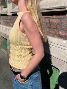 VIBEWAVE 无袖绞花针织背心 - 黃色 - 查看 4