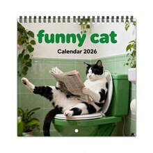 2026年趣味猫咪挂历 - 12个月挂历，带挂孔，可爱猫咪厕所图案，送给爱猫人士的完美礼物，办公室和家居装饰，趣味设计，耐用纸张