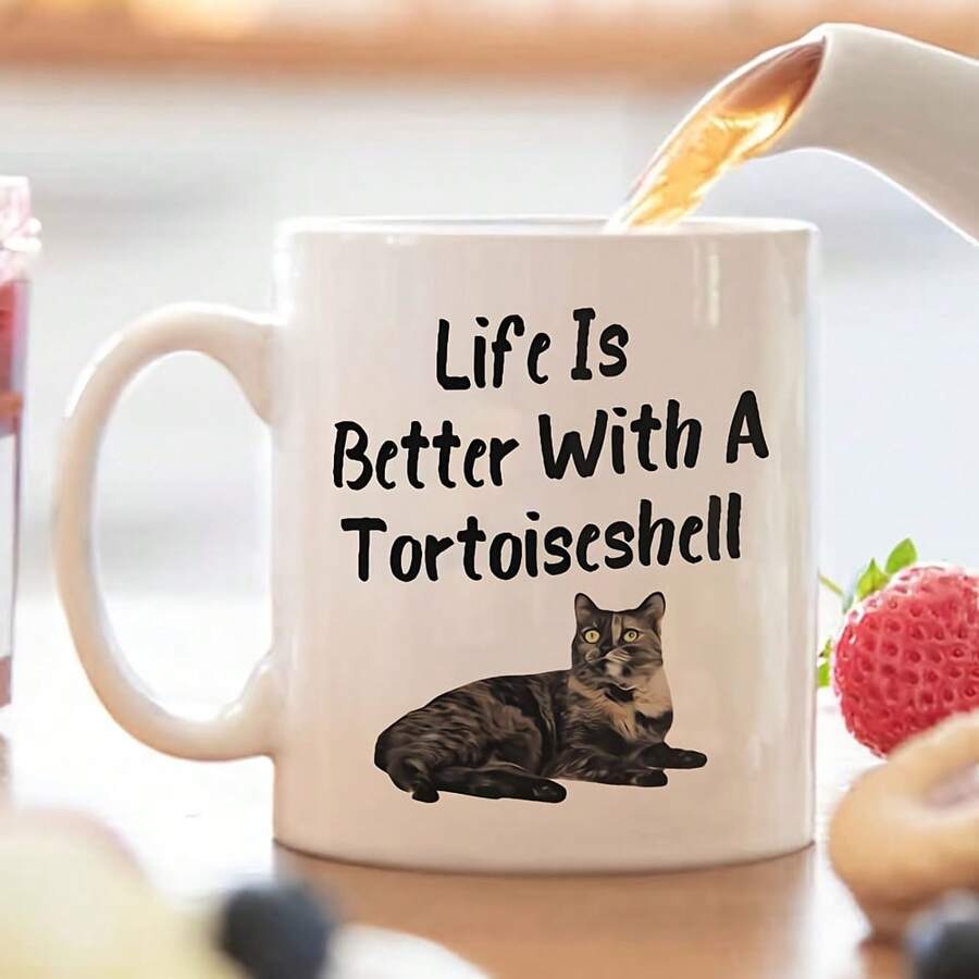 1pc Funny Cat Lover Coffee Mug - "Life Is Better With A Tortoiseshell" Ceramic Cup With Cute, 11oz White Mug For Home, Office, Birthday Gifts - Ideal For Cat Moms, Dads, Pet Owners ( For Hot Drinks), Home Drinkware, Playful Design, Durable Drinkware, Gift Shoppers - Pink - View 1