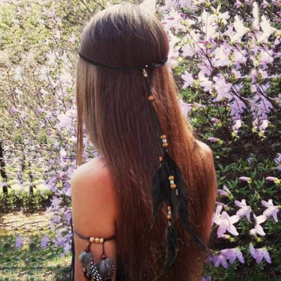 Boho Feather Headband Viking Headpiece Hippie Headbands  Accessories For Women - 白色 - 查看 1