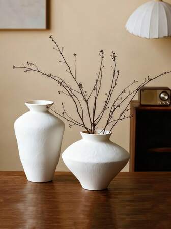 1件侘寂风格树脂花瓶，白色乡村风格花瓶，中国景德镇手工制作花瓶，复古花瓶，适合鲜花和干花，桌面摆件，农舍家居装饰。