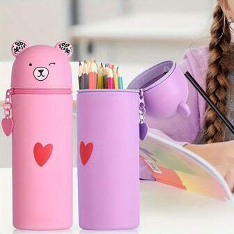 2-i-1 silikonpennfodral, söt pennväska, kreativ brevpapperspenna för studenter - silikonmaterial