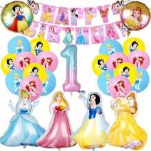 42pcs Princess Birthday Party Decoration Set Combination Princess Aluminum Film Balloon Banner Flag Set - Multicolor - View 23
