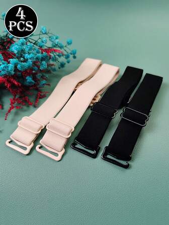 4条柔软亲肤加长文胸肩带，可调节防滑内衣肩带，布质文胸肩带，可替换弹力运动文胸肩带