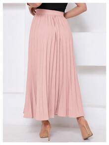LXC Women's Pleated Skirt, Women's Vintage Midi Skirt, Elegant High-Waisted Long Skirt, Simple, Casual, Pleated, Office, Wedding - 淺粉色 - 查看 7