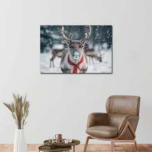 1 Piece With Frame, Warm Winter Reindeer Pattern, Farmhouse Christmas Reindeer Wall Decoration, Rustic Christmas Wall Decoration, Mural Reindeer Picture Artwork, Home Decoration, Gift, Suitable For Bedrooms, Nurseries, Daycare Centers, Living Rooms, Dining Rooms, Classrooms, Bathrooms, Studies, Apartments, Dormitories, Kitchens, Offices, Cafes, Hotels, Bars, Dressing Rooms, Corridors, Galleries, Etc.; Room Decoration Aesthetics Products. - Multicolor - View 3