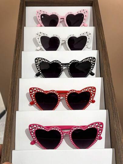 1pc Rhinestone Heart Shaped Cute Kids Fashion Fashion Glasses, For Boys & Girls, Suitable For Parties, Outdoor Travel, Beach Vacation, Fashion Styling, Photography Props