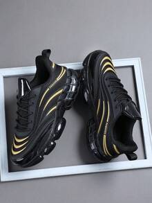 低帮男士运动鞋运动鞋男士休闲跑步鞋慢跑鞋男士步行鞋日常时尚鞋类网球街头服饰 - 金色 - 查看 1