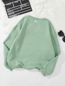 女士秋冬蒲公英瓢虫印花圆领休闲日常运动上衣；饰有蓬松的蒲公英印花和茎上的可爱瓢虫印花；一款趣味十足的瓢虫印花秋冬上衣。 - 薄荷綠 - 查看 3