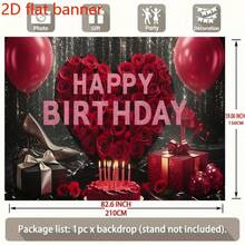 2D Flat Banner - Elegant Black And Red Birthday Party Banner - 1 Item - View 6