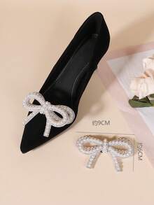 1 Pair New Fashion Pearl Shiny Bow Decor Shoe Clips, Removable Shoe Accessories Suitable For Women High Heels, Sandals - Apricot - View 1