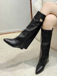 Pointed Toe Shark Mouth Thigh High Boots For Women, Slim Fit, 2025 Summer New Fashion European And American Style Locking Tube Boots