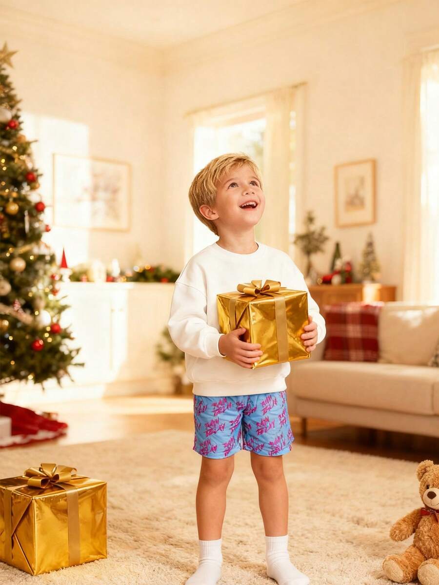 Letter Shorts Boy Clothes, Gifts For Teen Kids Boys Unisex, Blue Trunks Purple Sweatpants Ice Cream Underwear Pants, Boys Christmas PjChristmas Birthday Gifts For Teenage Dress, Thanksgiving Outfit, School Sport Running Pants, Running Pants, Basketball Shorts - 淺色水洗藍 - 查看 1