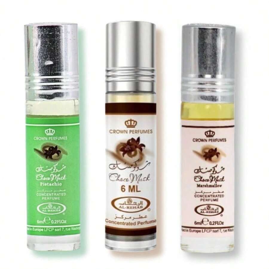 Al Rehab Choco Musk Original, Choco Musk Marshmallow & Choco Musk Pistachio 6ML Roll-On Perfume Oils | Your Ultimate Trio Of Decadent Dessert Perfumes - Multi Scents - View 1