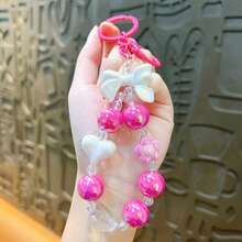 Llavero con cuentas de color caramelo creativo de San Valentín con dije de mariposa y corazón, accesorio lindo para parejas - Multicolor - Ver 13