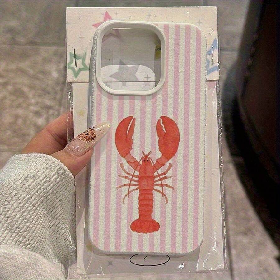 Phone Case: Lobster Stripe Pattern Lychee Texture Phone Case - High-Quality Protective Cover For IPhone 16/15/14/11 Pro Max, 12 Pro, 13 Pro Max, 14 Plus, 15 Plus, 16 Plus, 14 Pro, 15 Pro Max, 16 Pro, 14 Pro Max, 13 Pro Max, 12 PM Series & More,Suitable For IPhone17 Air - White - View 1