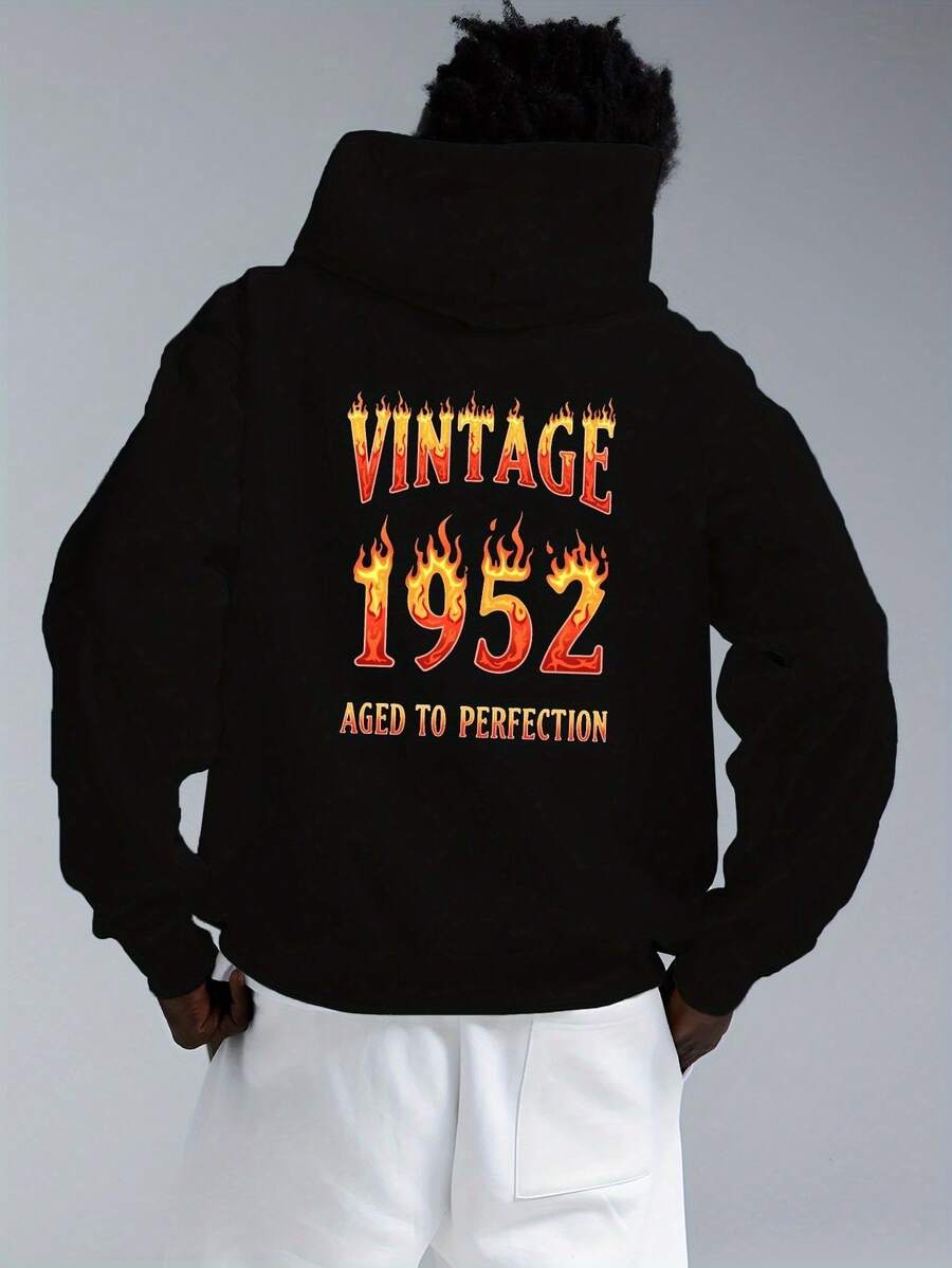 Men's Vintage 1952 Retro Oversized Hooded Sweatshirt - Big & Tall Loose Fit Hoodie With Bold 1952 Print, Non-Stretch Fabric & Pocket - All-Season Casual Wear, Gym, Everyday (Washable) - 1950s Inspired Clothing WVBC - 預設 - 查看 1