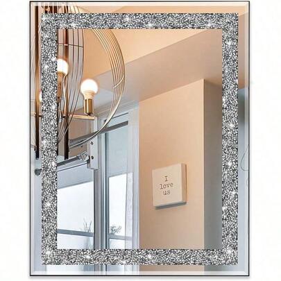 Rectangular Wall Mirror Crystal Crush Diamond Mirror For Home Décor Accent Mirror For Bathroom, Entryway And Bedroom, 16" X 20"