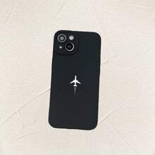 Simple White Airplane Pattern Eye Mobile Phone Case Suitable For IPhone16 15 14 13 12 11 XS XR X 7 8 12/13 Mini Plus Pro Max SE Birthday/Valentine's Day/Gifts For Boyfriend/Girlfriend,Suitable For IPhone 17 Air - 黑色 - 查看 7