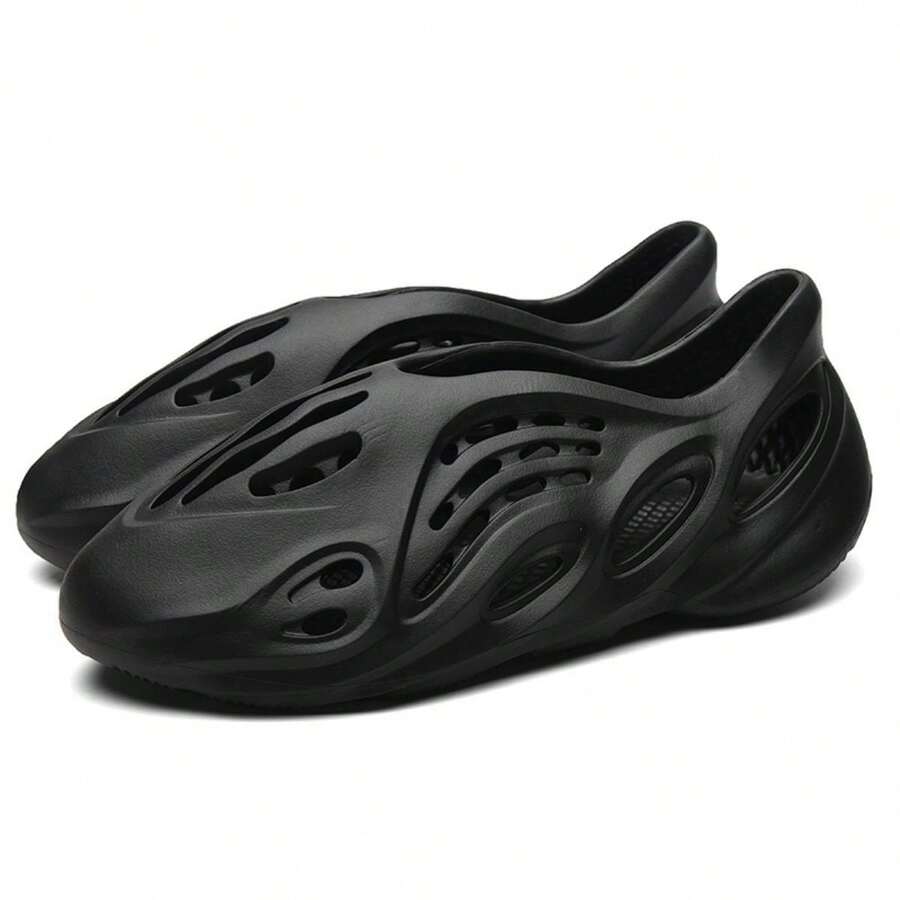 Men's Minimalist Solid Foam Clogs, Ventilated Hollow-Out Slip-On Sandals, Ultra-Light Anti-Slip Summer Comfort Footwear - 黑色 - 查看 1