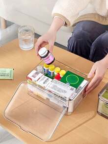 1pc Medicine Organizer Storage Box, Transparent Desktop Storage Case, Dustproof Storage Container With Flip-Top. Household Mini Medicine Organizer. Multi-Functional Storage For Cosmetics, Facial Mask, Stationery, Sundries - Multicolor - View 8