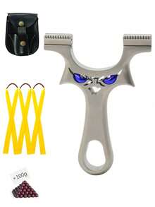 一套户外射击直式不锈钢弹弓，包含一个弹弓收纳袋、三根橡皮筋和一枚100克粘土弹，适用于户外狩猎和钓鱼，是馈赠亲朋好友的绝佳礼物。 - 銀色 - 查看 7