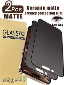 磨砂 2 件装 Apple 陶瓷磨砂隐私屏幕保护膜,非玻璃,软陶瓷手机膜,全屏覆盖适用于 16 Pro/16/16 Plus/15 PRO MAX/15/15 PRO/15 PLUS/14 PRO MAX/14/14 PRO/14 PLUS/13 PRO MAX/13/13PRO/12/11/XR/Mini 磨砂隐私屏幕保护必备,适用于日常防护、办公室、家用手机屏幕保护膜手机配件防水防震防摔防摔防刮防指纹 - 黑色 - 查看 39