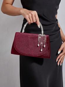 REMANLAND Un lujoso bolso de mujer con colgante de strass, elegante bolso de fiesta de felpa, bolso de bola, bolso de hombro con cadena de metal, bolso cruzado, bolso de cena de mujer, billetera perfecta, adecuado para fiestas de mujeres, bodas, cenas, bolso de noche para fiestas, mujeres, adecuado para mujeres, excelente para fiestas, bodas, bailes de graduación, cenas/banquetes, mejor regalo para mujeres - Burdeos - Ver 2