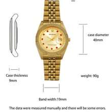 PROKING 1pc 40mm Men's Watch, Stainless Steel Case & Band, Gold Color, Luxury Quartz Watch, Business Water-Resistant Wristwatch, Fashion Calendar Diamond-Studded, Suitable For Daily Decoration, Holiday & Birthday Gift - Red - View 8