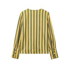 Women's Button Front Long Sleeve Striped Casual Shirt Spring - Yellow and Green - View 5