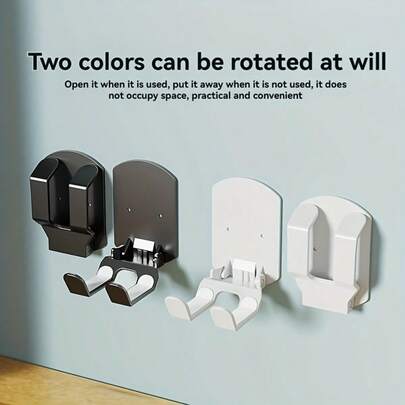 Borrfritt hopfällbart handtagsstativ, universal hörlurshållare, självhäftande hörlursväggfäste och hängare under skrivbordet - halkfri plasthållare för gamingheadset, platsbesparande design, vita och svarta alternativ, praktisk krok, väggmonterad spelkontroll och hörlurshållarsats, universal hörlurshållare självhäftande plastväggfäste under skrivbordet lämplig för hållare för gamingheadset, praktisk krok