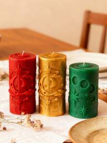 DIY Relief Column Silicone Mold (Tai Chi/Abstract Geometric/Star/Moon) - High Column/Cylinder Shape, Easy To Demold | Fits Candle Making, Soap Crafts, Decorative Wax & Handicrafts | Perfect For Handcraft Enthusiasts, Creative Ornaments & Craft Production Tools