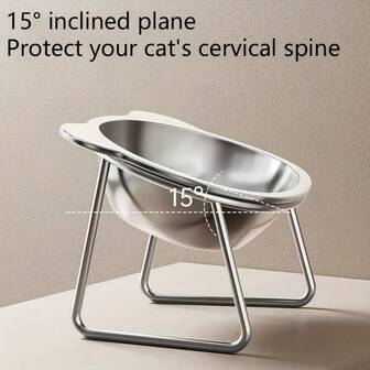 1个【不锈钢猫碗】 - 易于清洁，坚固耐用，宽底设计，倾斜式不锈钢猫碗，宠物必备品