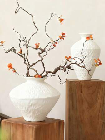 1件侘寂风格树脂花瓶，白色乡村风格花瓶，中国景德镇手工制作花瓶，复古花瓶，适合鲜花和干花，桌面摆件，农舍家居装饰。